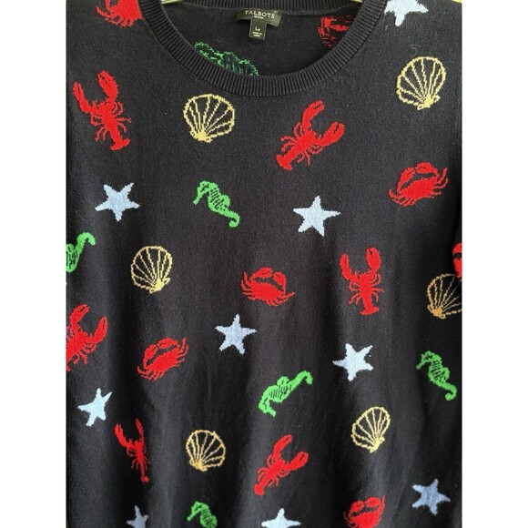 Talbots Sweater Petite Lp Navy Blue BY THE SEA Pullover Lobster Nautical Ocean - Picture 4 of 7